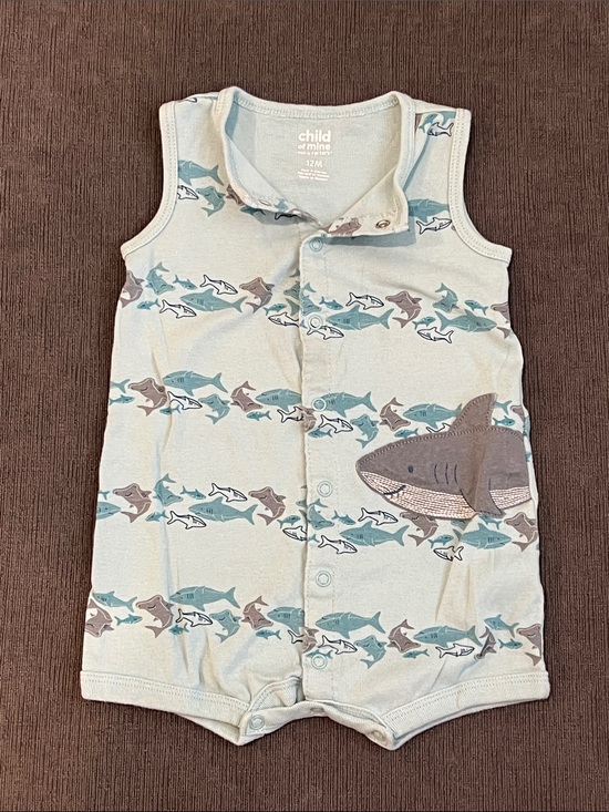 Carter's Other - Carters 12M Shark-Print Sleeveless Baby Romper in Light Blue & Gray